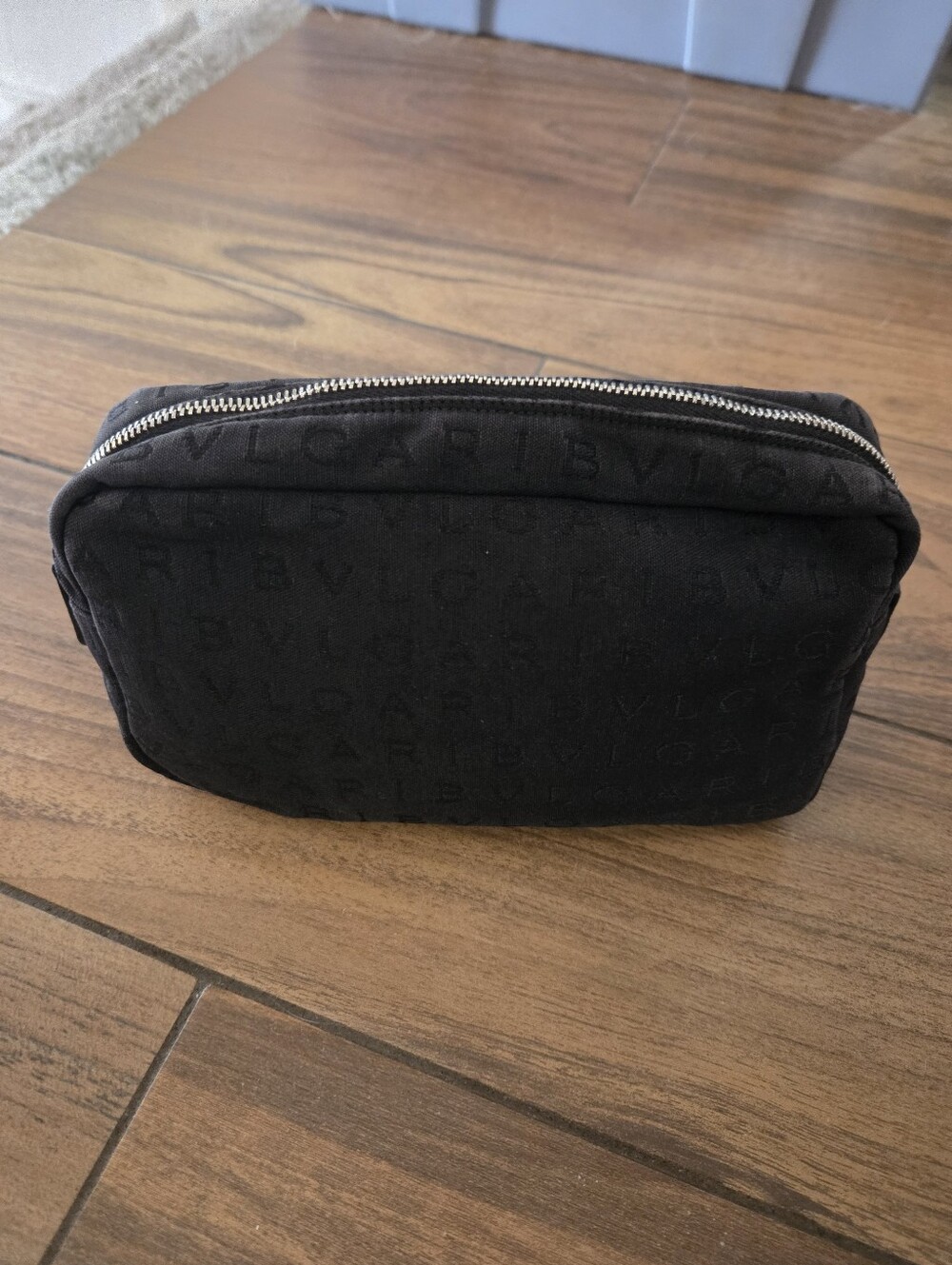 BVLGARI Black Logomania Monogram Canvas Cosmetic Pouch Luxury Makeup Bag Italy